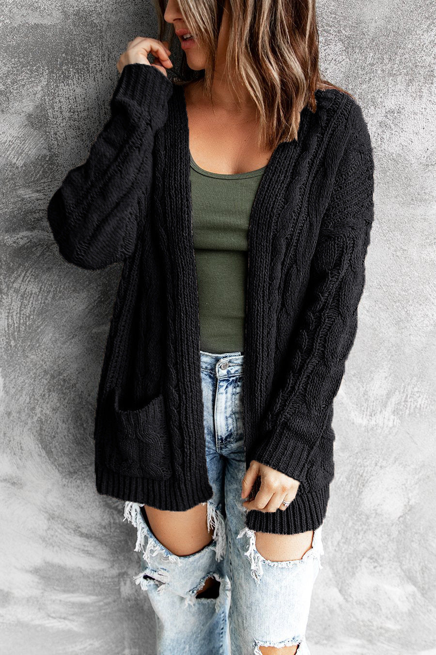 Gilet en maille pour femme avec manches oversize et poches plaquées