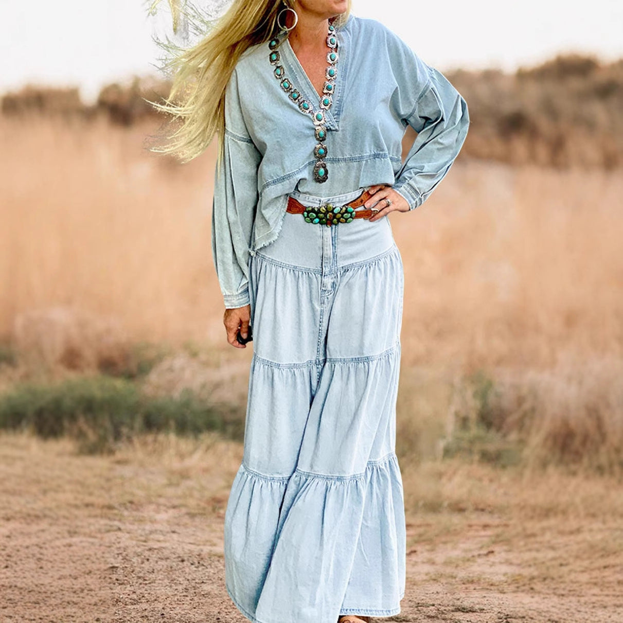 Robe longue bohème chic avec volants élégante