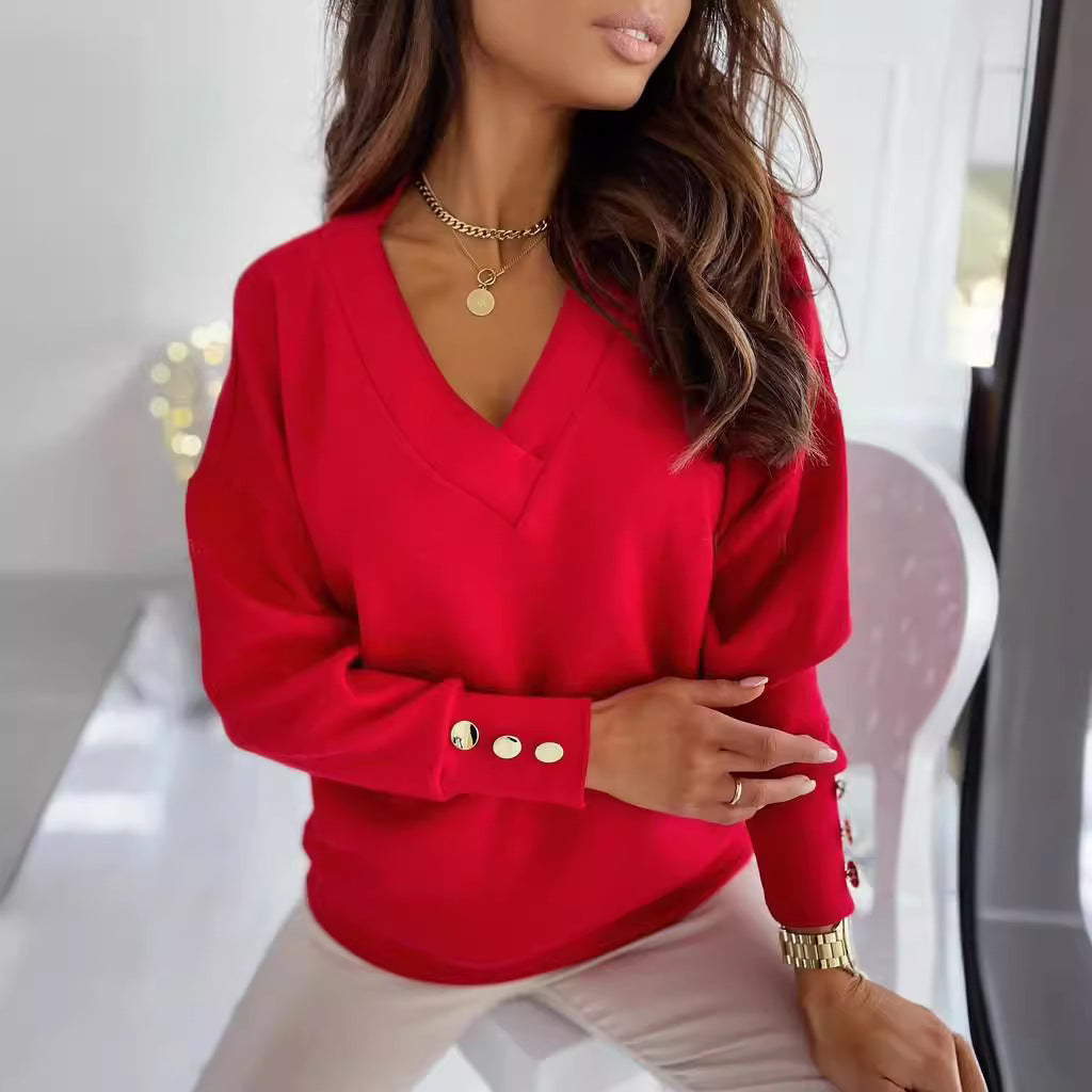 Pull col V femme Chic Boutons Design élégant