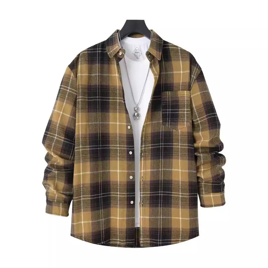 Chemise à carreaux grande taille manches longues avec poche poitrine