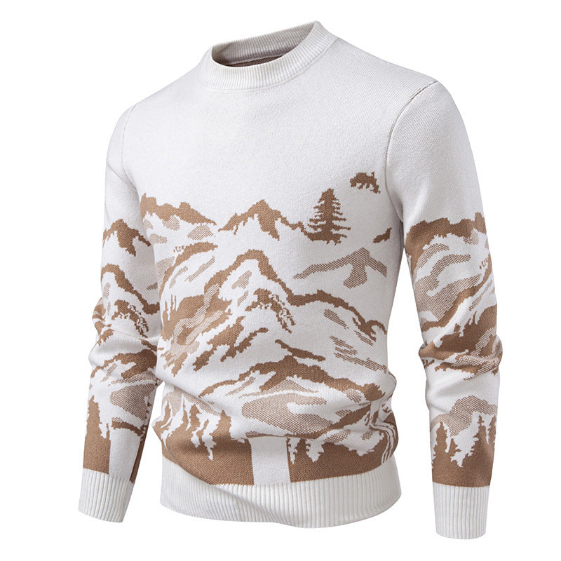 Pull en tricot pour homme, motif montagne, col montant, tendance