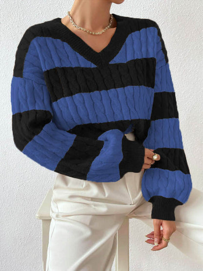 Pull en tricot pour femme col en V manches longues design élégant