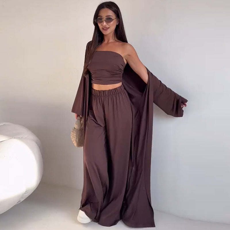 Ensemble deux pièces femme : pantalon palazzo et boléro