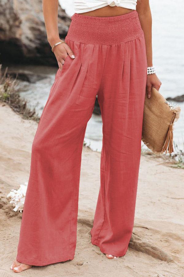 Pantalon ample en lin pour femme avec détail plissé