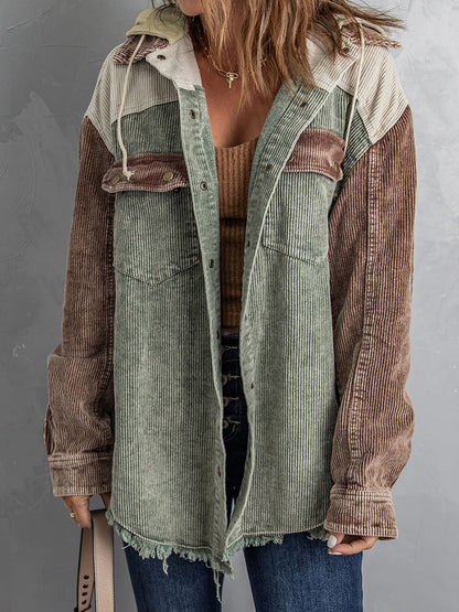 Grande veste oversize à capuche aspect velours côtelé