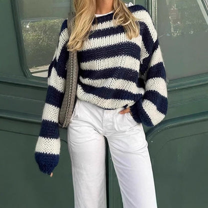 Pull pour femme à larges rayures et manches amples