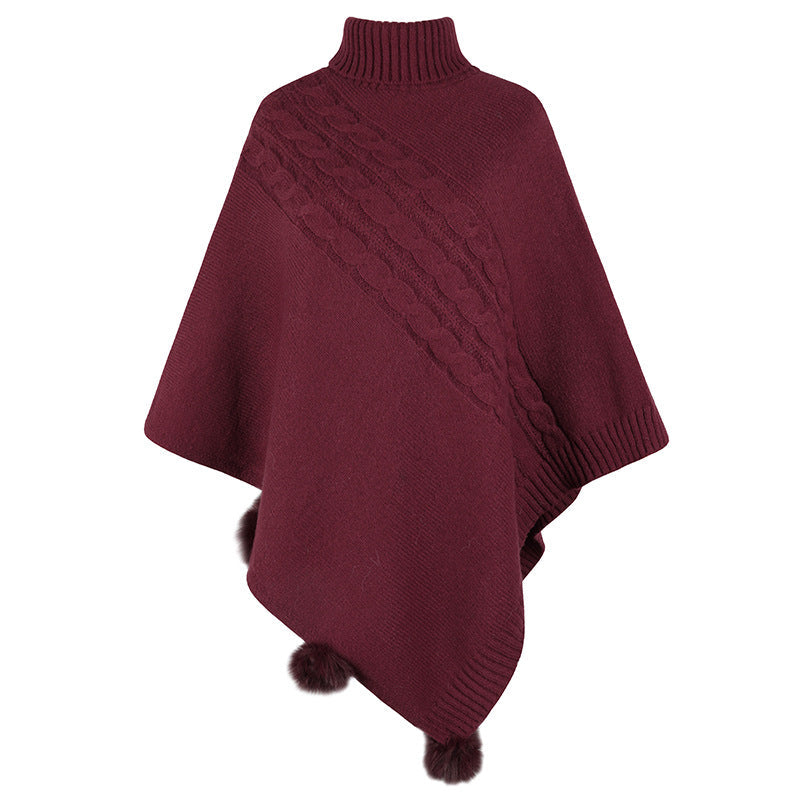 Poncho moderne en maille torsadée pour femme, col montant