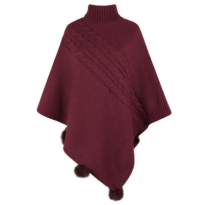 Poncho moderne en maille torsadée pour femme, col montant
