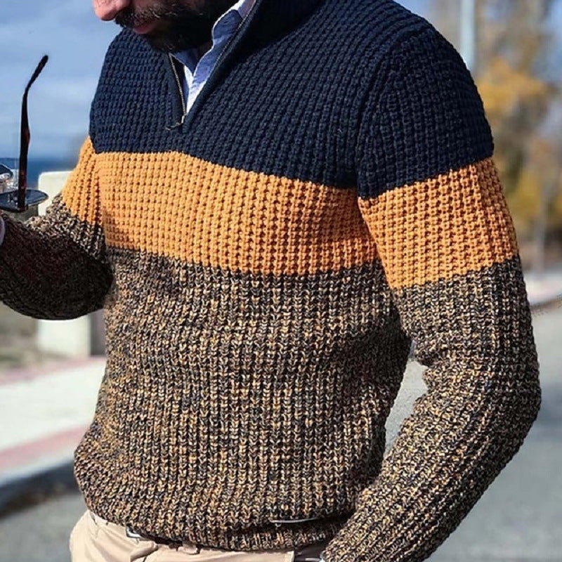 Pull tricoté texturé à demi-fermeture éclair pour hommes