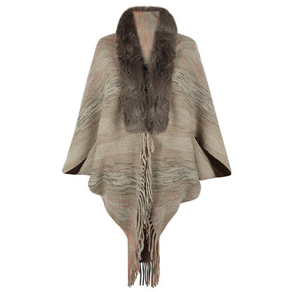 Poncho élégant pour femmes avec col en fausse fourrure