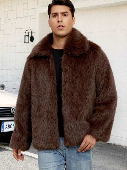 Manteau en fausse fourrure pour homme, doux, avec grand col