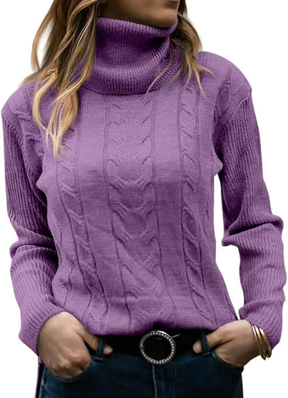Pull tricoté col montant torsadé élégant pour femme