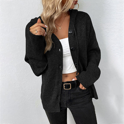 Cardigan femme capuche bouton style vintage