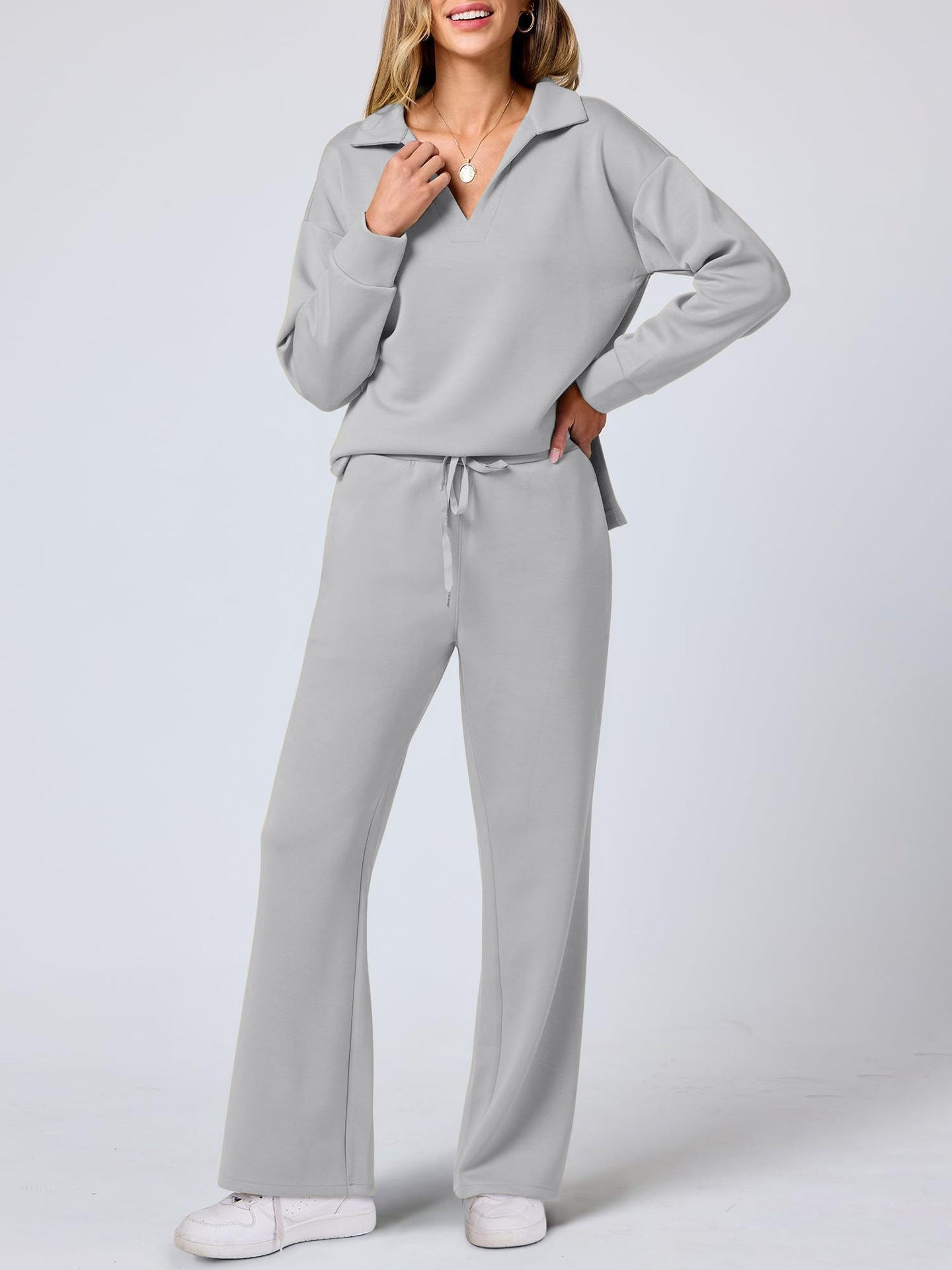 Ensemble de détente élégant pour femmes col en V coupe décontractée