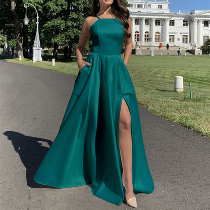 Robe de soirée élégante pour femme, longues bretelles fines