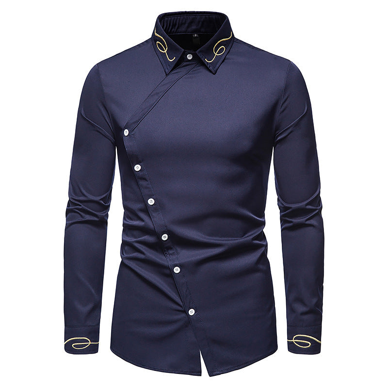 Chemise Homme Élégante Manches Longues Asymétrique Boutons