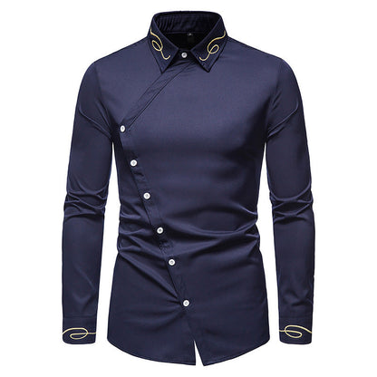 Chemise Homme Élégante Manches Longues Asymétrique Boutons