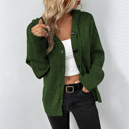 Cardigan femme capuche bouton style vintage