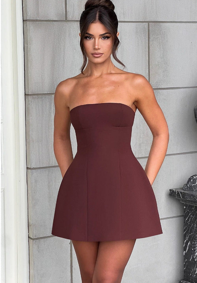 Robe femme élégante trapèze bustier avec poches dissimulées