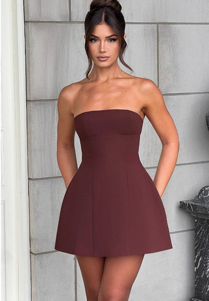 Robe femme élégante trapèze bustier avec poches dissimulées