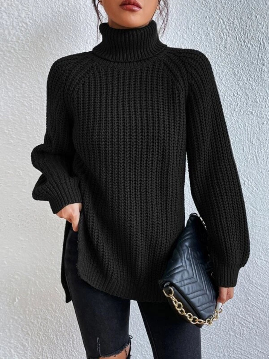 Pull tricoté pour femme col montant motif nid d'abeille élégant