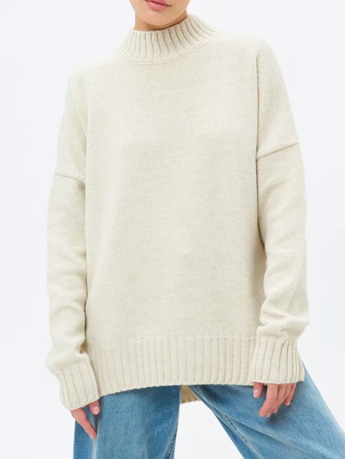 Pull Oversize Col Semi-Montant Côtelé