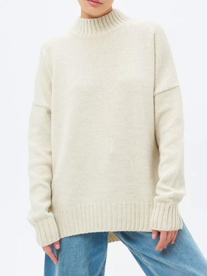 Pull Oversize Col Semi-Montant Côtelé