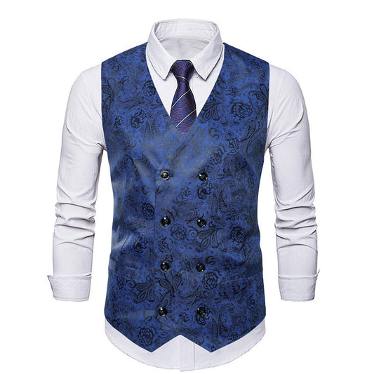 Herren Weste Elegant Blumenmuster Doppelknopf - IdealeKleiden