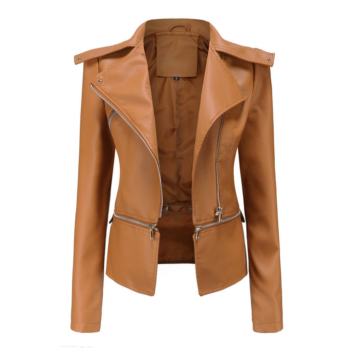 Blouson en cuir asymétrique de style motard pour femme