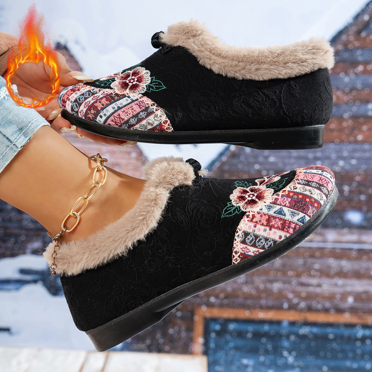 Chaussons doux en polaire à motif floral pour femmes