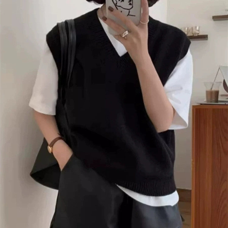 Gilet en maille femme élégant col en V ample