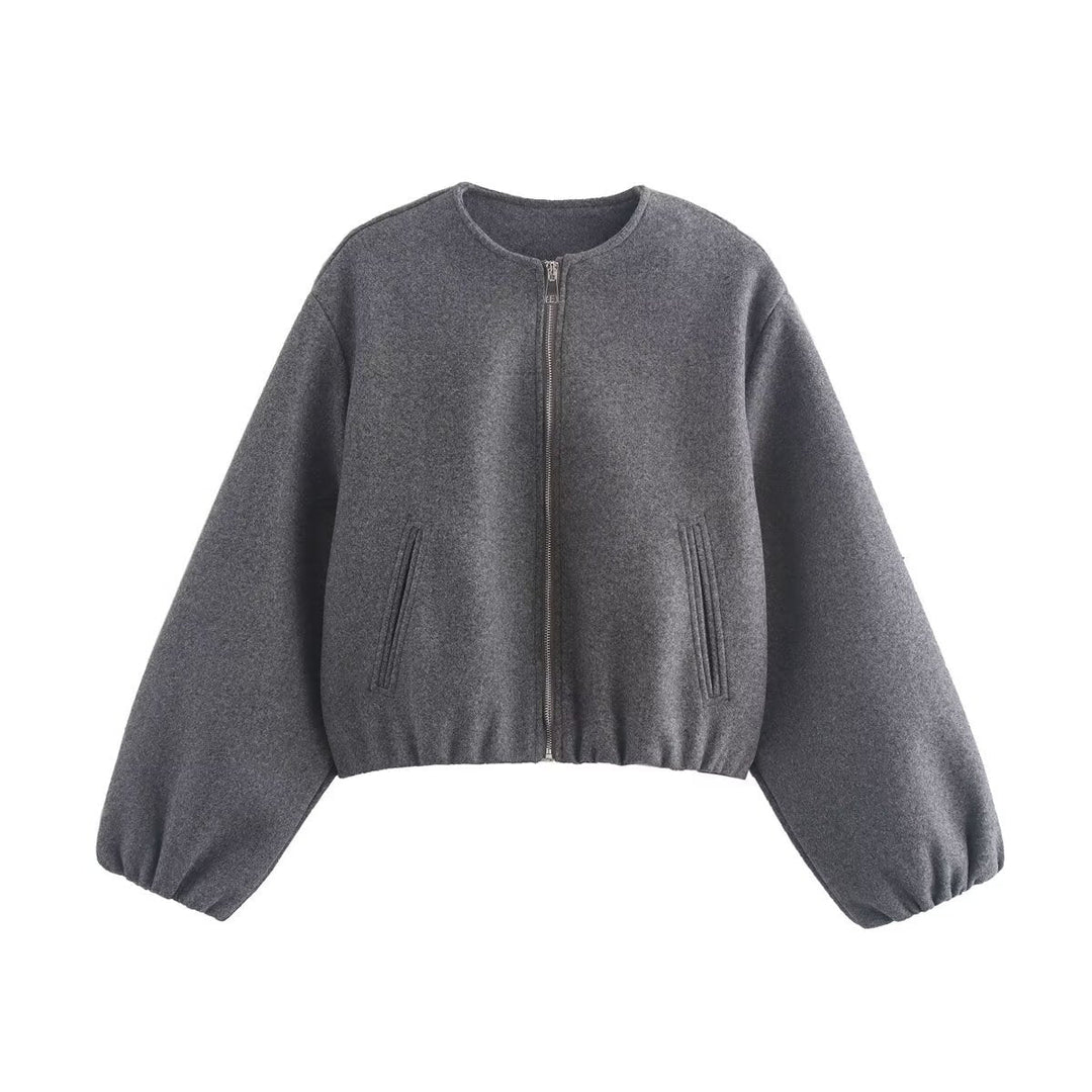 Veste courte en laine pour femme, fermeture éclair, style moderne