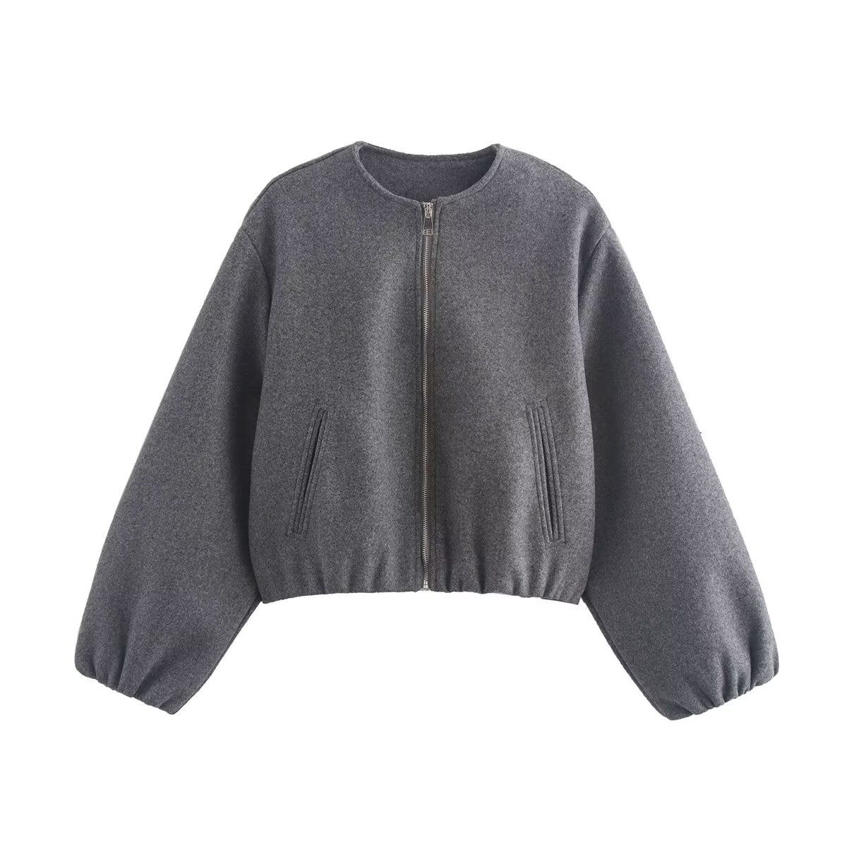 Veste courte en laine pour femme, fermeture éclair, style moderne