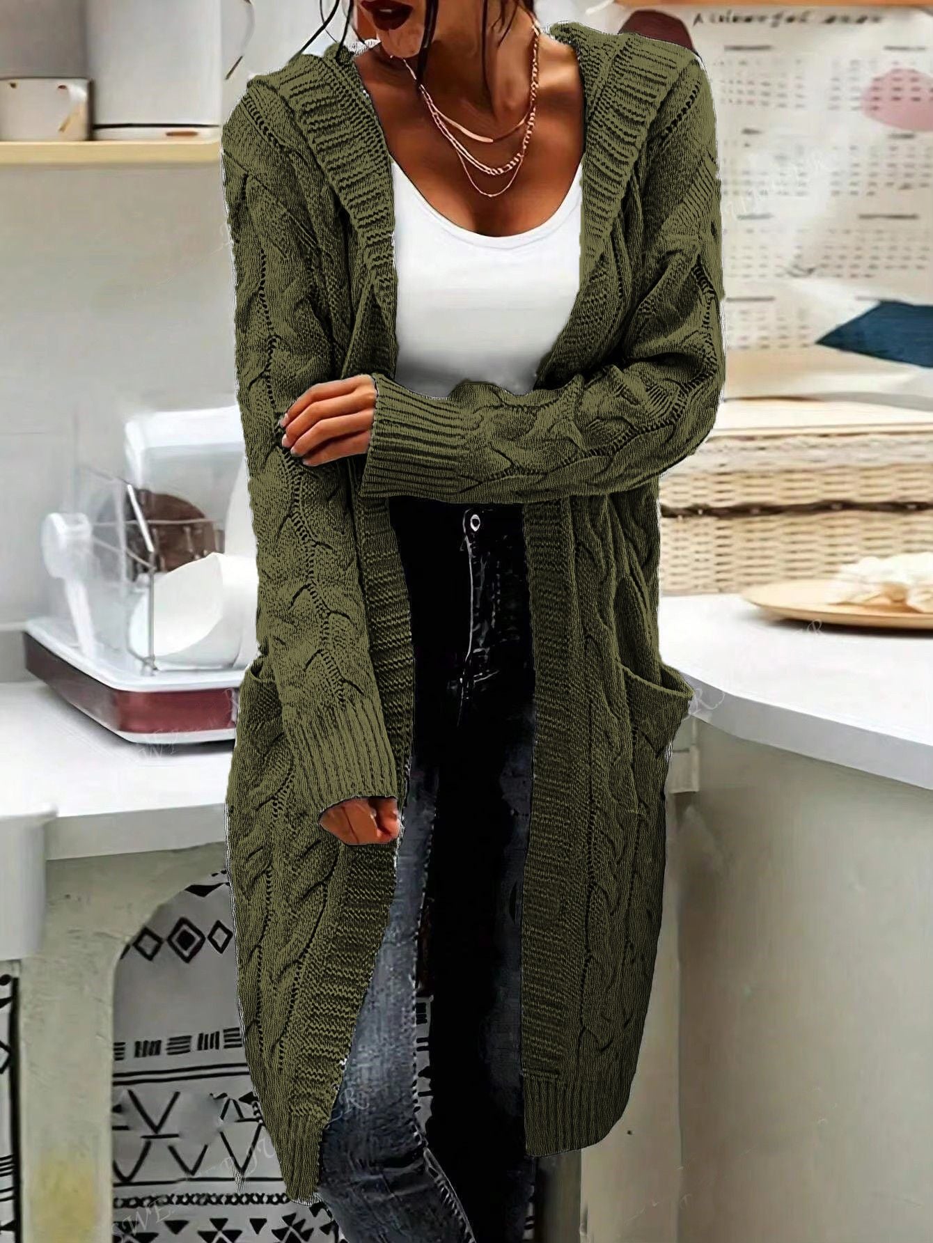 Gilet Femme Décontracté Long Grandes Poches