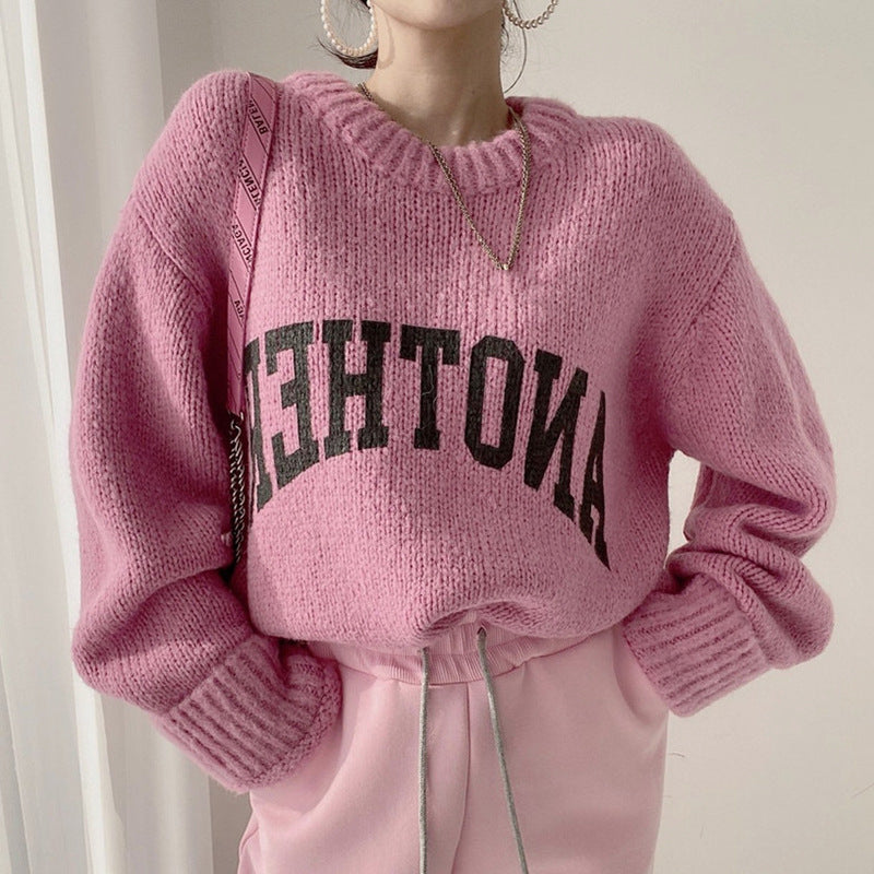 Pull oversize femme grand logo motif tricot tendance