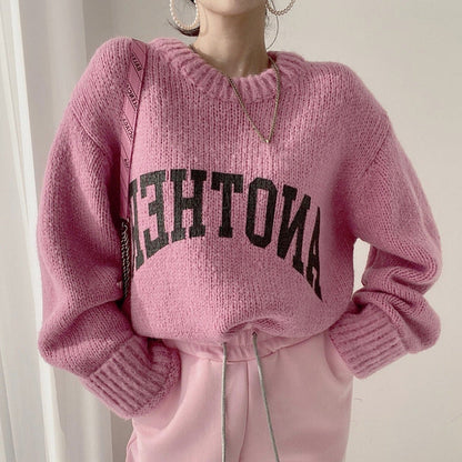 Pull oversize femme grand logo motif tricot tendance
