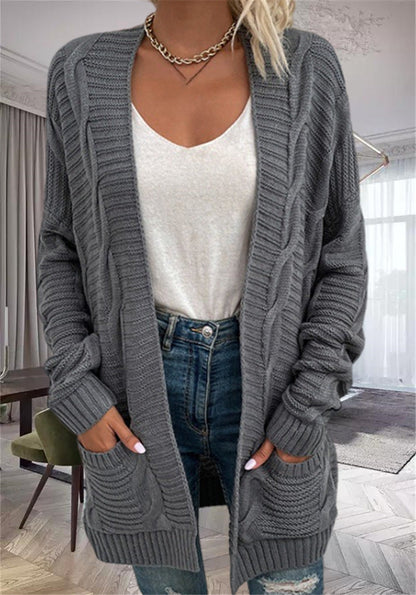 Cardigan grande taille en maille mélangée grosse maille avec poches