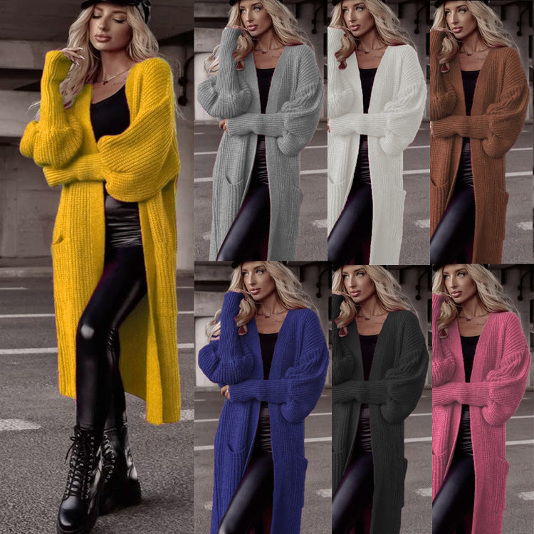 Damen Strickmantel Oversized Lässig Mit Taschen - IdealeKleiden
