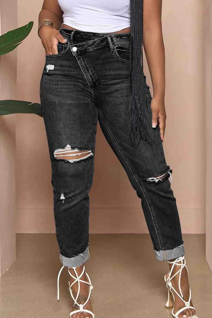 Jean pour femme coupe décontractée style déchiré