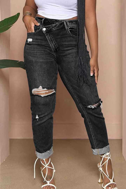 Jean pour femme coupe décontractée style déchiré