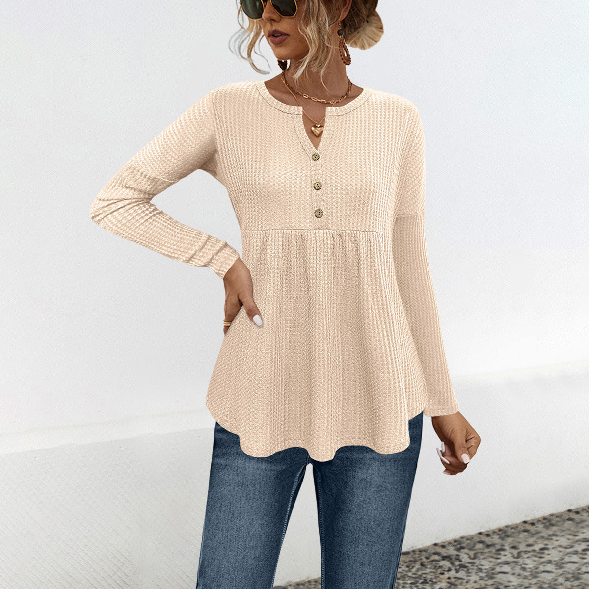 Tunique Femme Manches Longues Élégante Volant Fleur