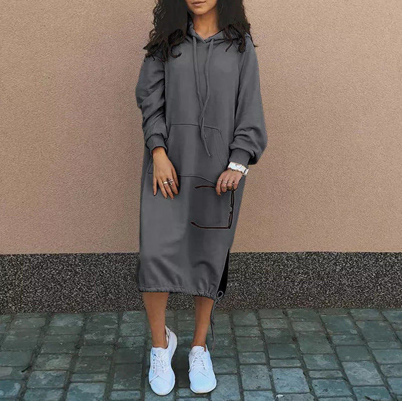 Robe-sweat à capuche femme décontractée et confortable avec poches