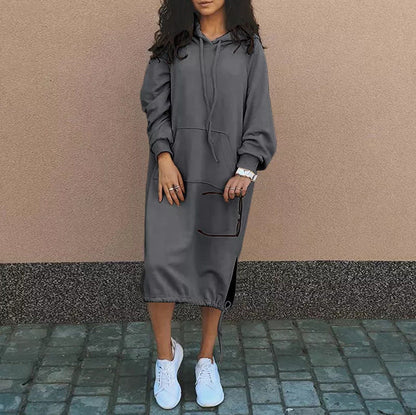 Robe-sweat à capuche femme décontractée et confortable avec poches