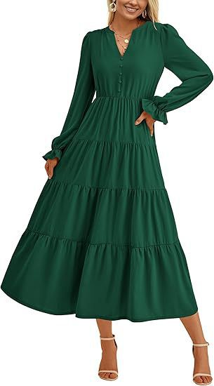 Robe longue élégante pour femme à manches volumineuses