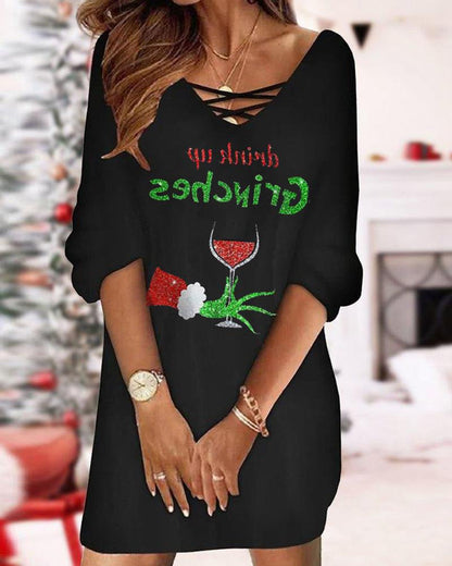 Robe de Noël Femme Décontractée Motif Imprimé Unique