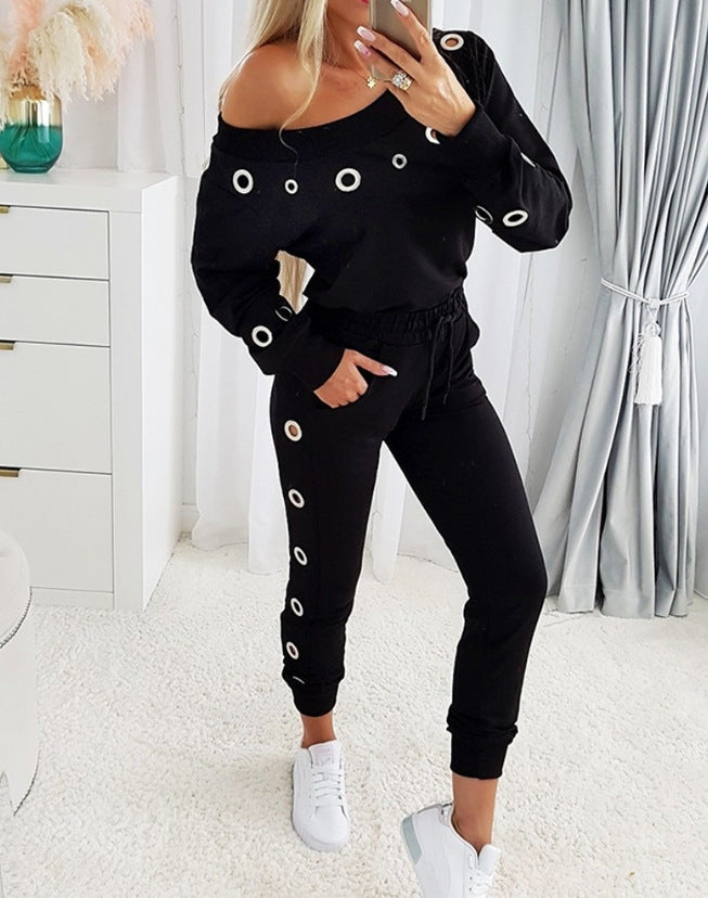 Survêtement de jogging surdimensionné pour femmes avec œillets à la mode et amples