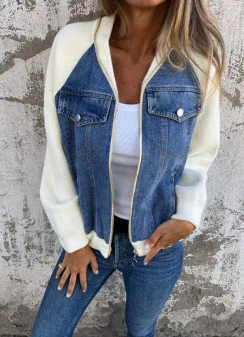 Veste pour femme style denim, manches en polaire