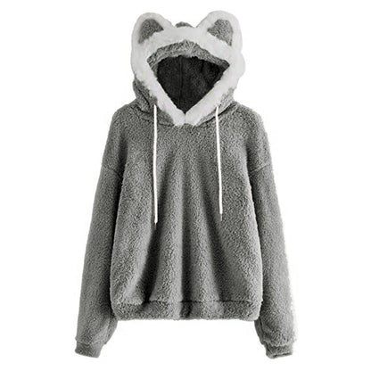 Sweat à capuche femme doux avec tête de chat mignonne