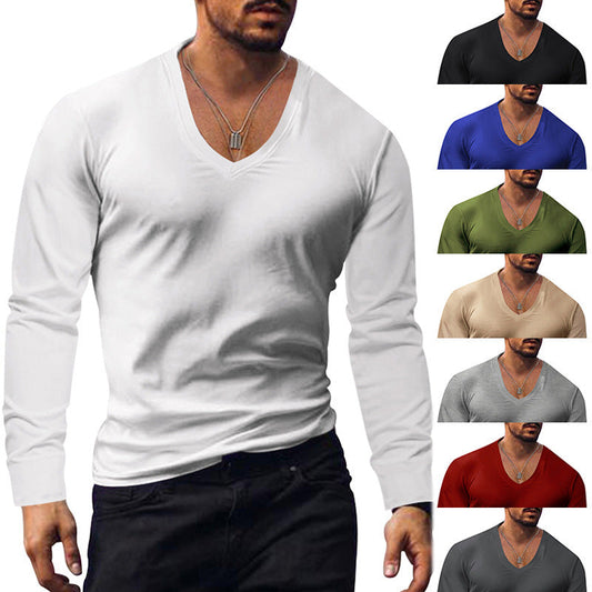 Herren Langarmshirt V-Ausschnitt Komfort Baumwolle - IdealeKleiden