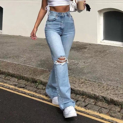 Jean flare femme tendance déchiré